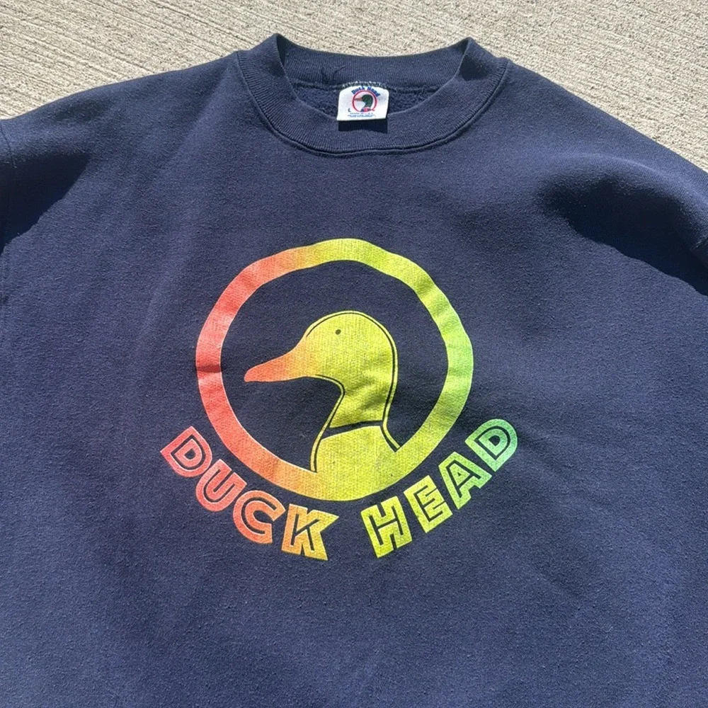 Vintage Duck Head Sweatshirt navy. Lue Logo 80s 90s Made In USA size Large